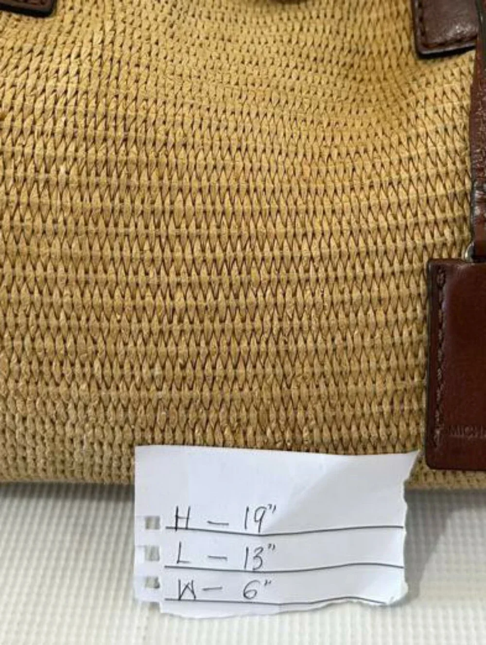 Michael Kors Hamilton Large Woven Straw Body and Brown Leather Trim Tote Bag
